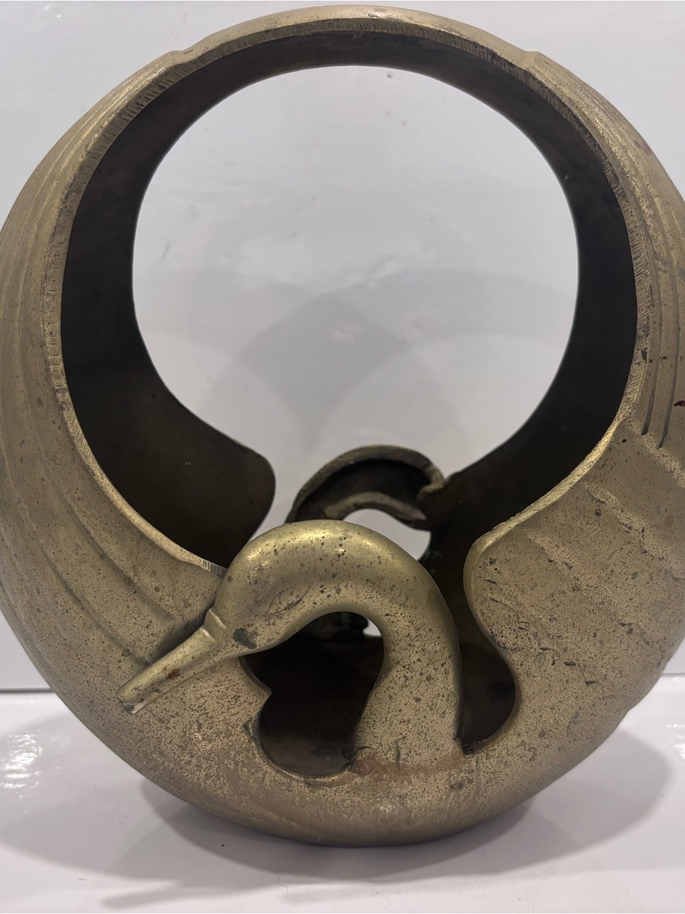 Vintage solid Brass Swan Sculptural Vase - Home Art Accent mid century regency